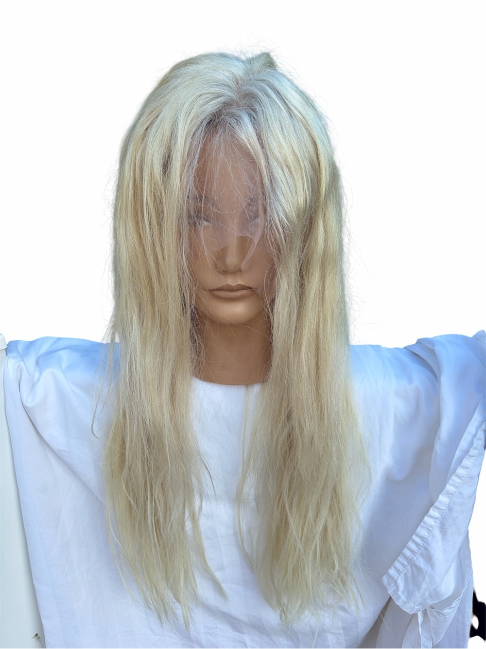 Lace front Long straight light blonde human hair wig